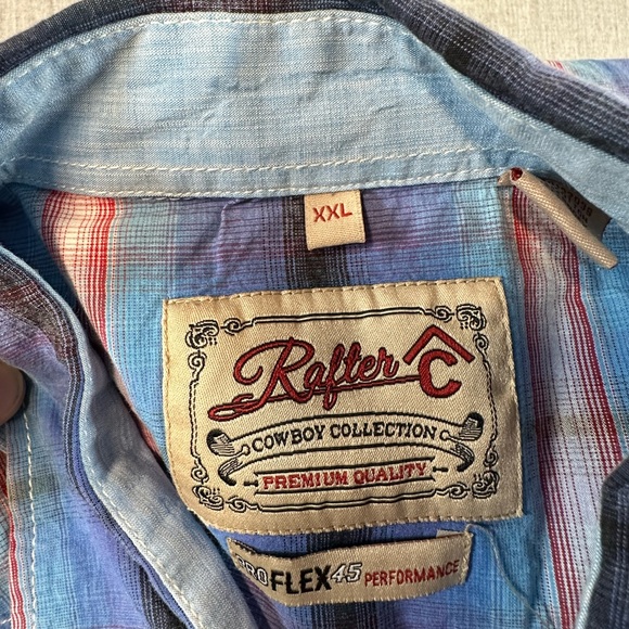 Rafter C Blue and Red Plaid Button Down Western Shirt - Picture 10 of 12